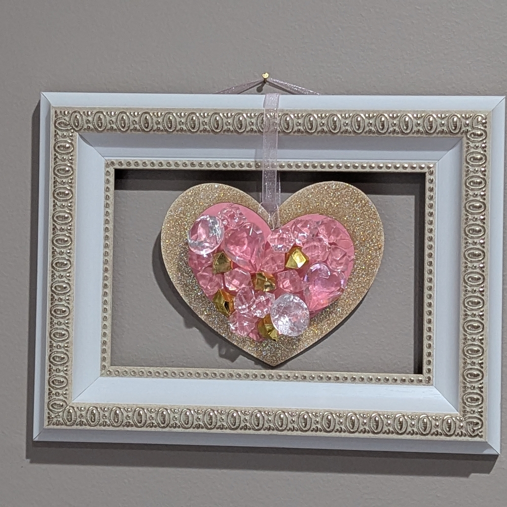 Jewel heart gem glitter frame 3D wall art girls decor